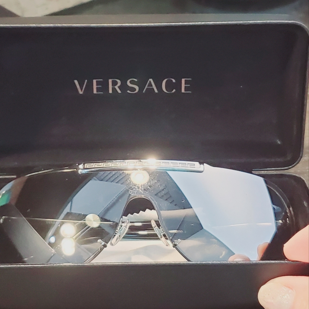 New Versace VE 2140  Silver And Black Metal Sunglasses Grey Mirror Lens